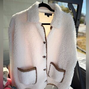 J. Crew Cream Teddy Jacket with Brown Details